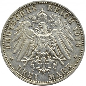 Niemcy, Saksonia, Fryderyk August, 3 marki 1913 E, Muldenhütten
