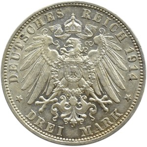 Niemcy, Wirtembergia, Wilhelm II, 3 marki 1914 F, Stuttgart