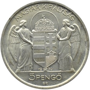 Węgry, M. Horthy, 5 pengo 1939, UNC