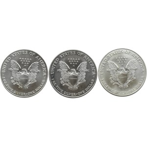 USA, Liberty (Orzeł) - lot 3 X 1 dolar 1993-2002, Filadelfia, UNC