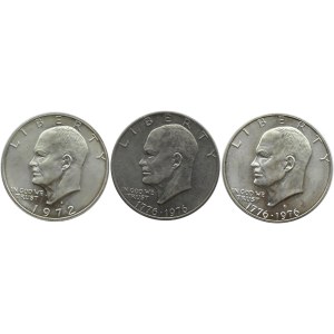 USA, Eisenhower, lot 1 dolar 1972-76, różne mennice, 3 sztuki