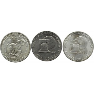 USA, Eisenhower, lot 1 dolar 1972-76, różne mennice, 3 sztuki