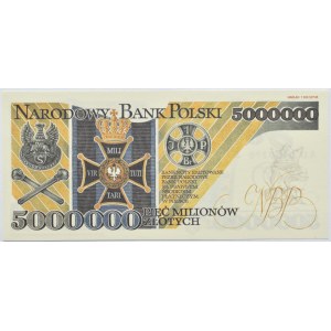 Polska, III RP, 5 milionów złotych 1995, seria AD000300, Replika, UNC