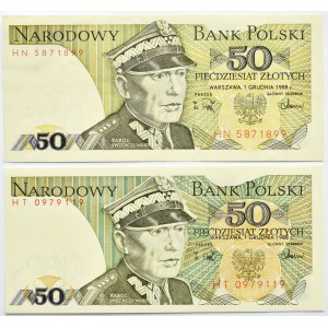 Polska, PRL, 50 złotych 1988, seria HN, destrukt - inny odcień zieleni