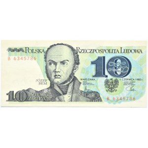 Polska, PRL, J. Bem, 10 złotych 1982, seria B, destrukt