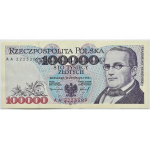 Polska, III RP, 100000 złotych 1993, seria AA, Warszawa, UNC