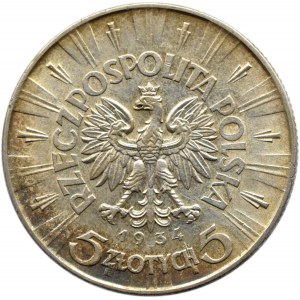 Polska, II RP, Józef Piłsudski, 5 złotych 1934, Warszawa, piękne