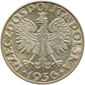 Polska, II RP, Żaglówka, 5 złotych 1936, Warszawa, Piękne!!