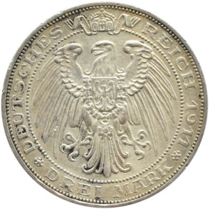 Niemcy, Prusy, Wilhelm II, 3 marki 1911 A, Berlin, 100-lecie Uniwersytetu we Wrocławiu