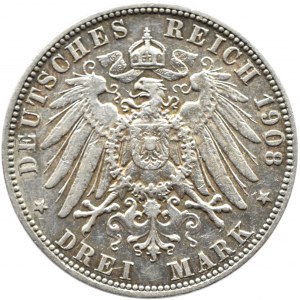 Niemcy, Hamburg, 3 marki 1908 J, Hamburg