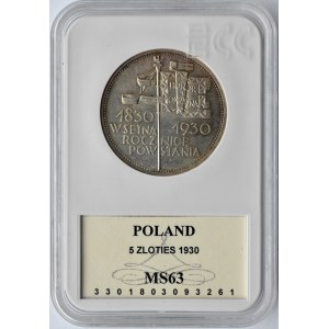 Polska, II RP, 5 złotych 1930, Sztandar, Warszawa, GCN MS63