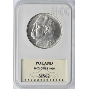 Polska, II RP, Józef Piłsudski, 10 złotych 1939, Warszawa, GCN MS62