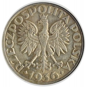 Polska, II RP, Żaglówka, 5 złotych 1936, Warszawa, GCN MS63