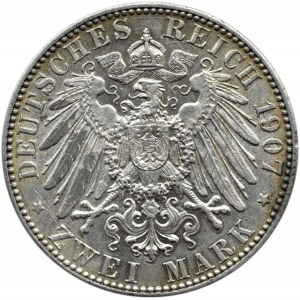 Niemcy, Saksonia, Fryderyk, 2 marki 1907 E, Muldenhütten
