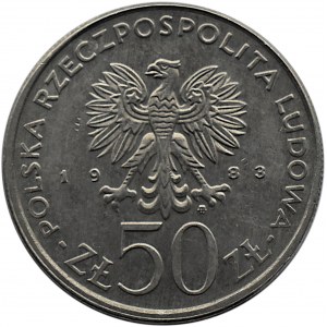 Polska, PRL, Jan III Sobieski, 50 złotych 1983 - destrukt, brak ząbkowania rantu