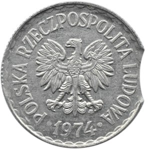 Polska, PRL, 1 złoty 1974, destrukt - końcówka blachy, Warszawa