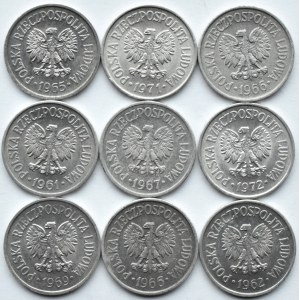 Polska, PRL, lot dziewięciu sztuk 10 groszy 1961-1971, Warszawa