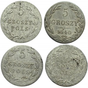 Mikołaj I, lot czterech sztuk 5 groszy 1818-18??, Warszawa