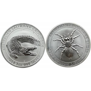 Australia, 2 X 1 dollar 2014-15, krokodyl i pająk, UNC