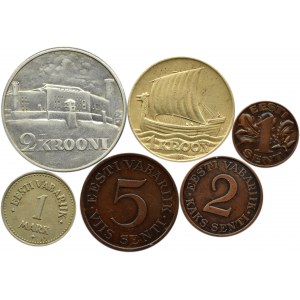 Estonia, lot drobnych monet i 2 korony 1930, Tallin