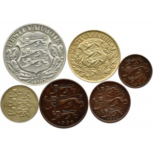 Estonia, lot drobnych monet i 2 korony 1930, Tallin