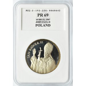 Polska, PRL, 10 000 złotych 1987, Jan Paweł II, PCG PR69