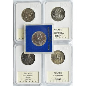 Polska, PRL, lot 5 monet 1967-1988, grading GCN