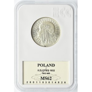 Polska, II RP, Głowa Kobiety, 5 złotych 1932, Londyn, GCN MS62