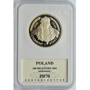 Polska, III RP, 200000 złotych 1994, Zygmunt I Stary, GCN PR70