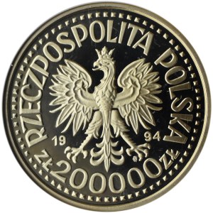 Polska, III RP, 200000 złotych 1994, Zygmunt I Stary, GCN PR70