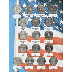 USA, zestaw okolicznościowych 25-centówek ze stanami 1999-2008 w klaserze, komplet