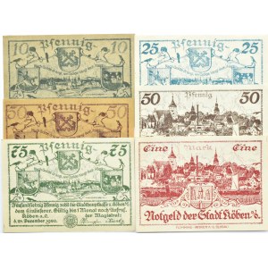 Koben, Chobienia, lot 6 notgeldów 10 pfennig - 1 marka 1920