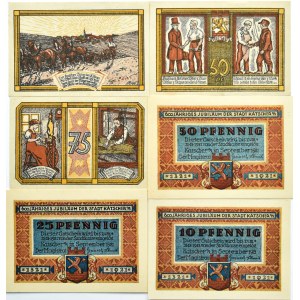 Katscher, Kietrz, lot 6 notgeldów 10 pfennigów -1 marka 1921