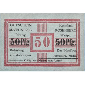 Rosenberg, Susz, 50 pfennigów 1920, UNC