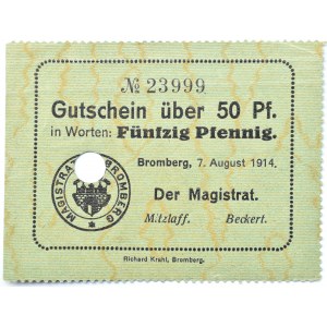 Bromberg, Bydgoszcz, Gutschein 50 pfennig 1914, numer 23999, UNC