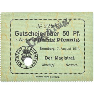 Bromberg, Bydgoszcz, Gutschein 50 pfennig 1914, numer 23988, UNC