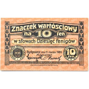Bromberg, Bydgoszcz, znaczek wartościowy 10 fenigów 1920, UNC