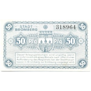 Bromberg, Bydgoszcz, Gutschein 50 pfennig 1919, UNC, szaroniebieski