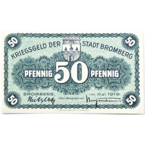 Bromberg, Bydgoszcz, Gutschein 50 pfennig 1919, UNC, granatowy