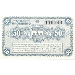 Bromberg, Bydgoszcz, Gutschein 50 pfennig 1919, UNC, granatowy