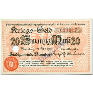 Bromberg, Bydgoszcz, 20 marek 1918, numer 034617, skasowany, UNC