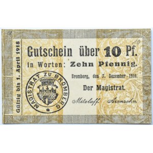 Bromberg, Bydgoszcz, Gutschein 10 pfennig 1916, kropka okragła, UNC