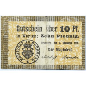 Bromberg, Bydgoszcz, Gutschein 10 pfennig 1916, kropka kwadratowa