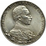 Niemcy, Prusy, Wilhelm II w mundurze, 3 marki 1913 A, Berlin, UNC