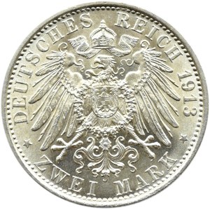 Niemcy, Prusy, Wilhelm II w mundurze, 2 marki 1913 A, Berlin