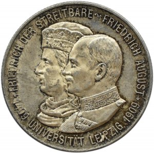 Niemcy, Saksonia, 2 marki 1909, 500-lecie Uniwersytetu w Lipsku, Muldenhütten, UNC