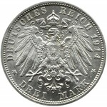 Niemcy, Bawaria, 3 marki 1914 D, Monachium, UNC