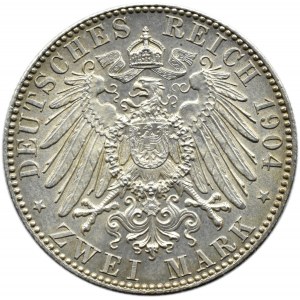 Niemcy, Saksonia, Georg, 2 marki 1904 E, Muldenhütten - edycja pośmiertna, UNC