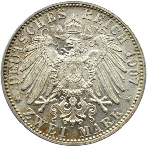 Niemcy, Badenia, Fryderyk, 2 marki 1907, Karlsruhe, edycja pośmiertna