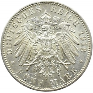 Niemcy, Bawaria, Otto 5 marek 1913 D, Monachium, UNC-